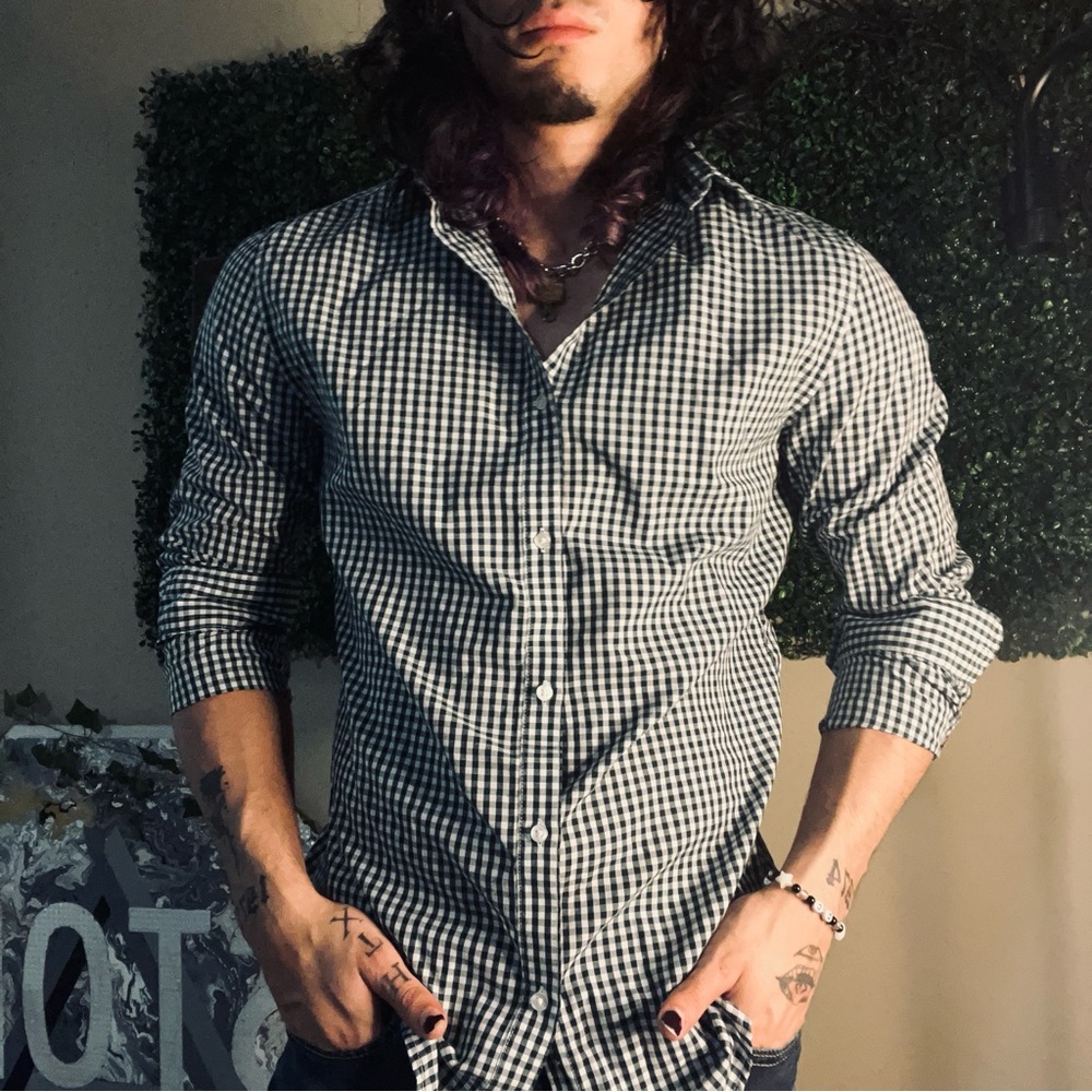 H&M green easy iron slim fit shirt